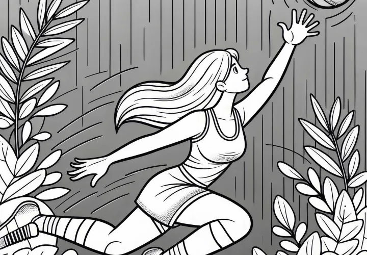 Netball player catches high pass - free coloring page
