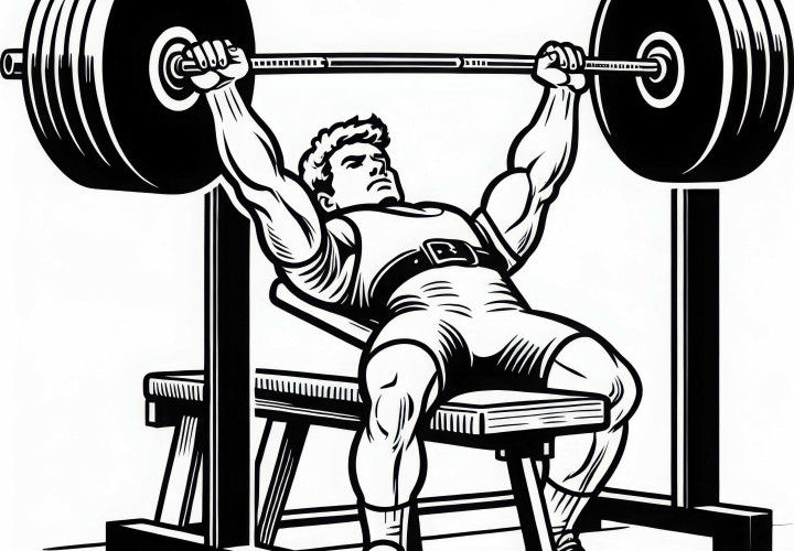 Powerlifter stemmt Langhantel in der Bankdrückposition – Ausmalbild kostenlos Powerlifter stemmt Langhantel in der Bankdrückposition – Ausmalbild kostenlos