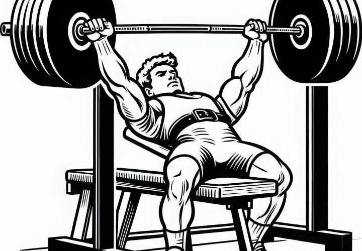 Powerlifter lifts barbell in bench press position – Free coloring page
