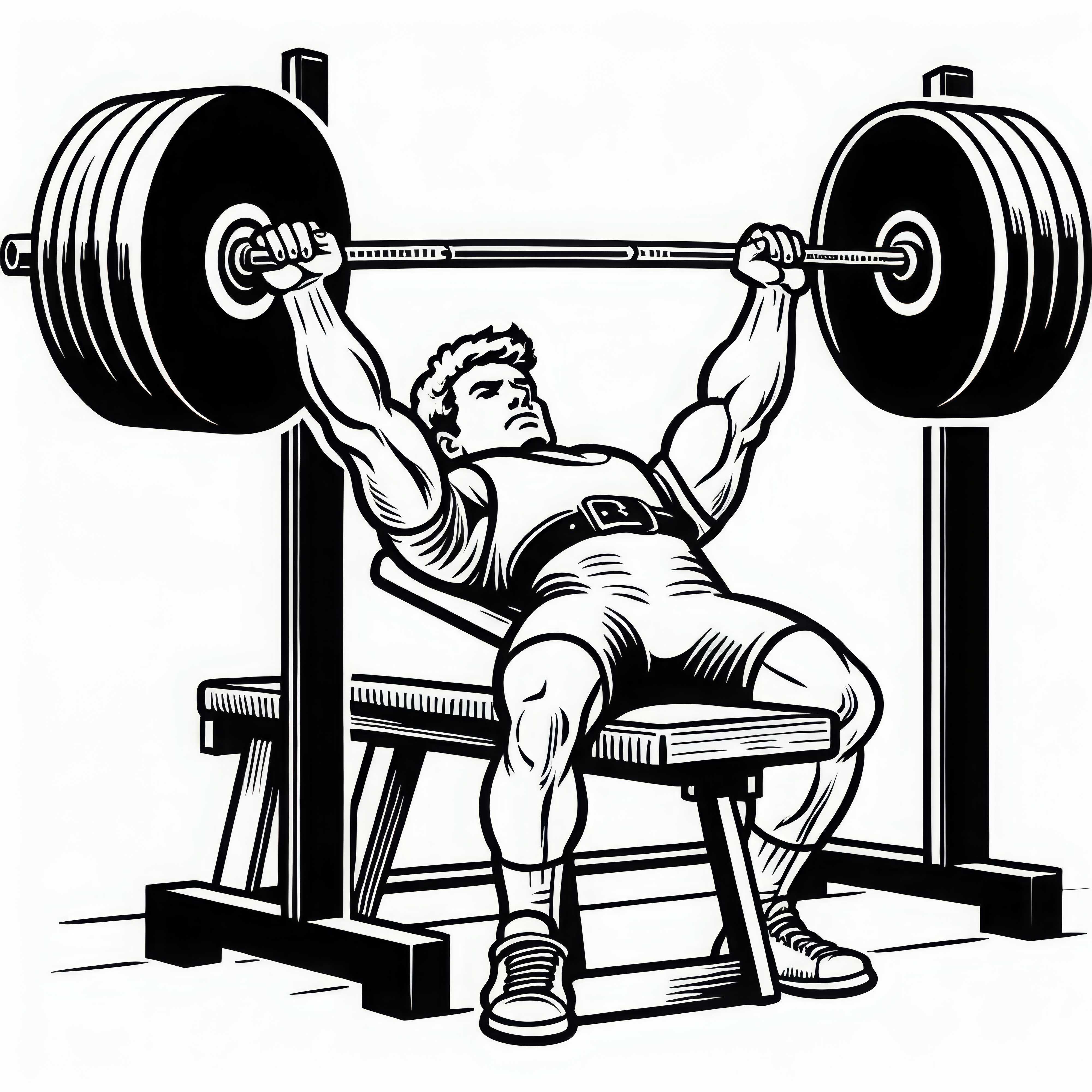 Powerlifter stemmt Langhantel in der Bankdrückposition – Ausmalbild kostenlos