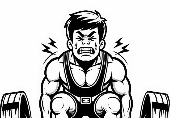 Powerlifting – Athlete lifts weights with all their strength – Free coloring page