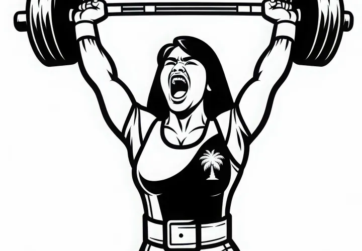Powerlifting: Athlete screams with joy after successful attempt – Free coloring page