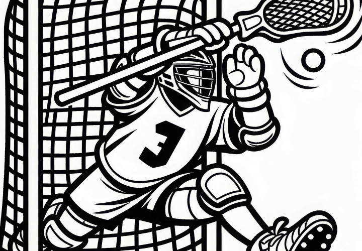 Goleiro de lacrosse segura a bola com o bastão - Desenho para colorir simples e gratuito