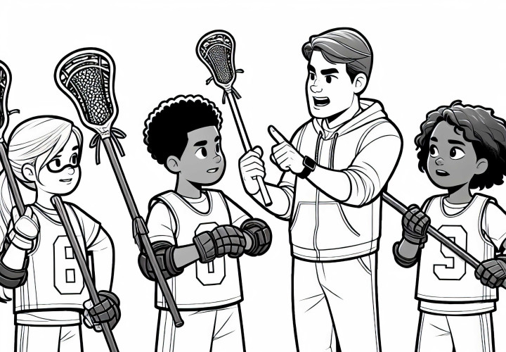 Treinador de lacrosse dá instruções à equipe - Modelo para colorir gratuito