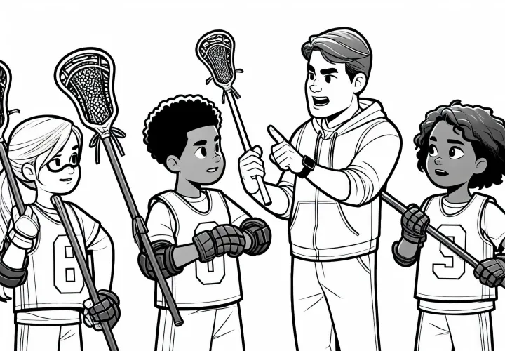 Тренер по лакроссу дает указания команде – бесплатная раскраска