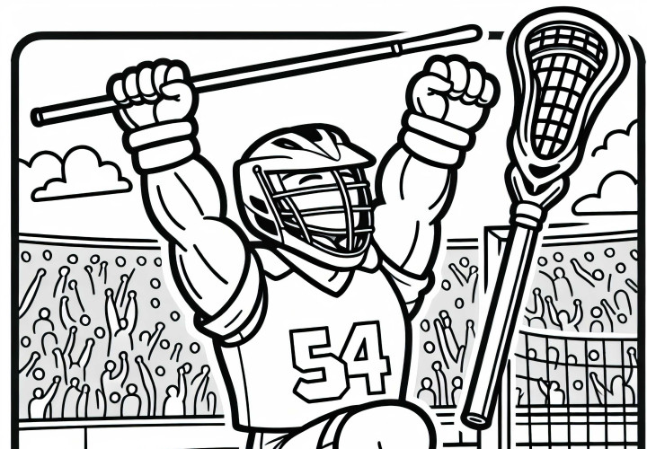 Jogador de lacrosse levanta os braços em comemoração após um gol - Desenho para colorir grátis
