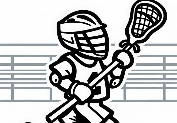 Игрок в лакросс бежит с поднятой клюшкой по полю - бесплатная раскраска