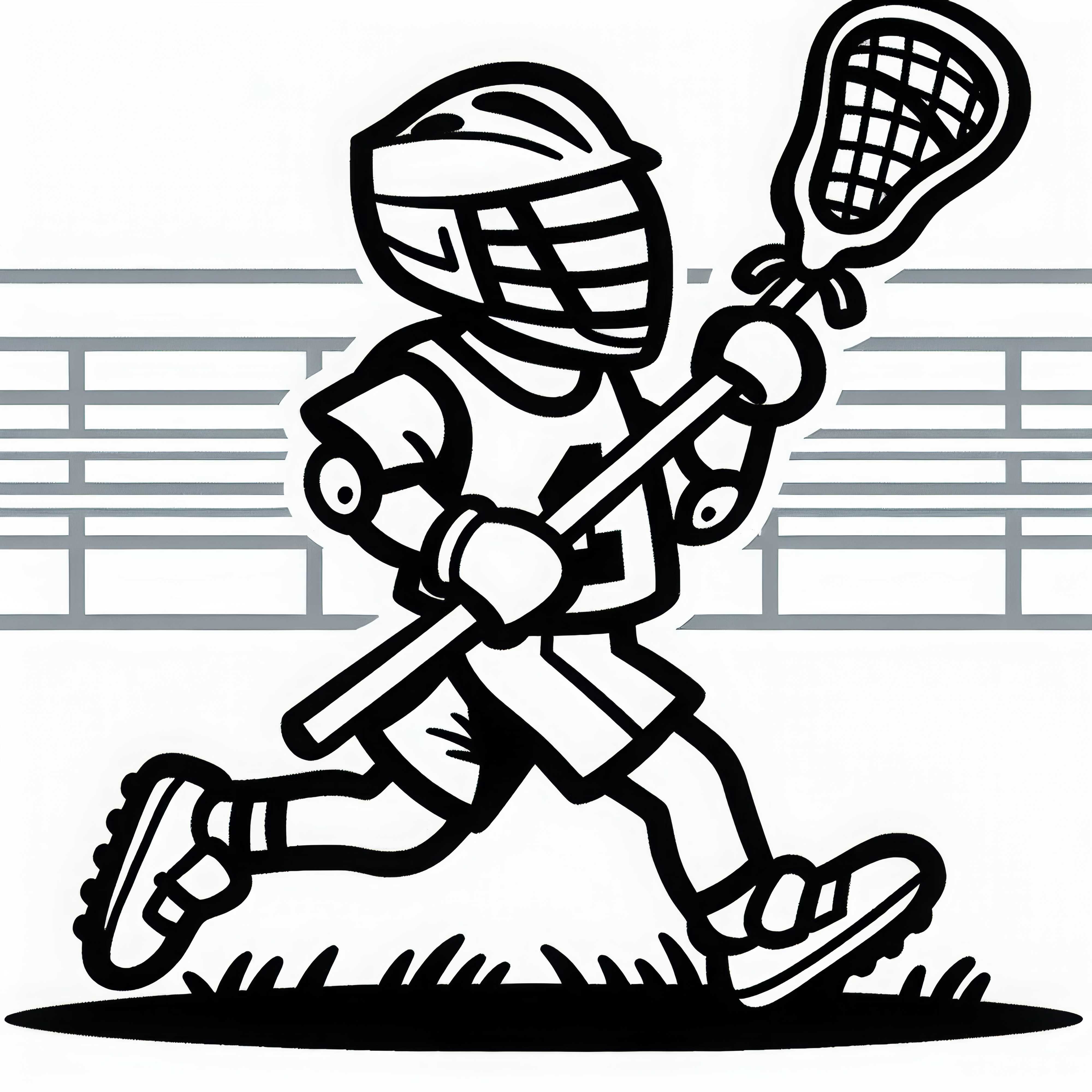 Jogador de lacrosse corre com o bastão levantado pelo campo - Desenho para colorir grátis
