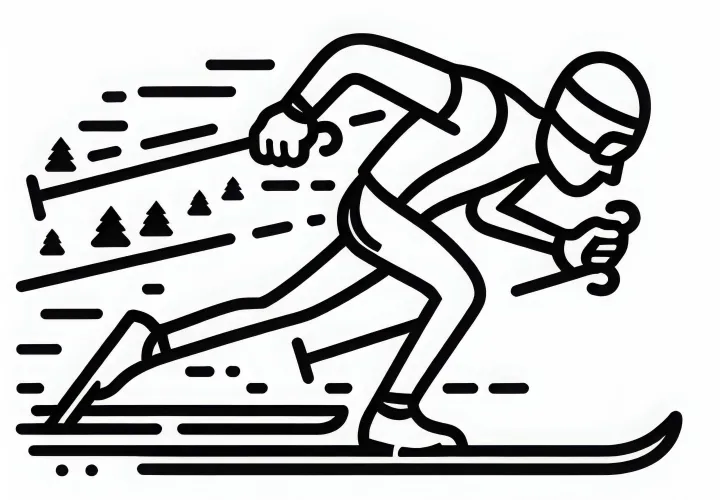 Cross-country skier sprints to the finish line - Free coloring page