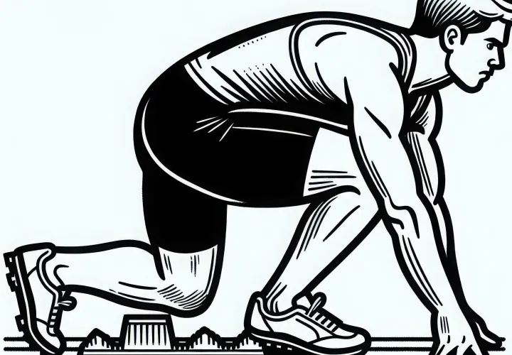 Sprinter starts from the starting block - Free coloring page athletics