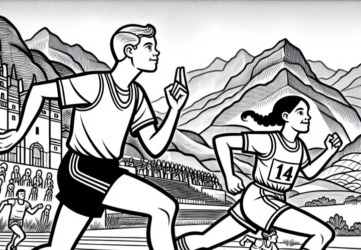 Two runners are in a thrilling race on the track - free coloring page athletics