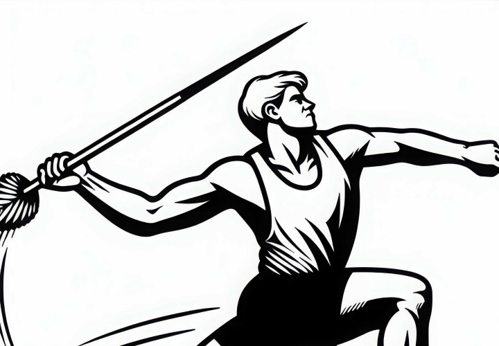 Speerwerfer wirft Speer mit voller Kraft – Malvorlage Leichtathletik gratis Speerwerfer wirft Speer mit voller Kraft – Malvorlage Leichtathletik gratis