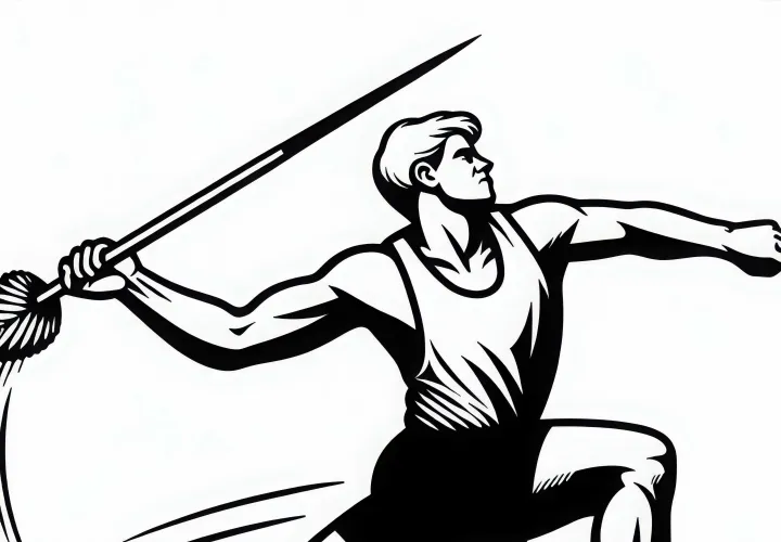 Javelin thrower throws javelin with full force - Free coloring page athletics
