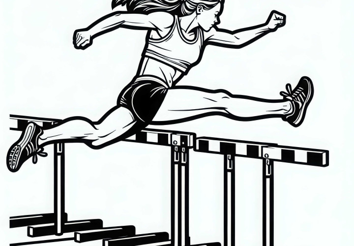 Hürdenläuferin springt über Hürde – Ausmalbild für Leichtathletik Hürdenläuferin springt über Hürde – Ausmalbild für Leichtathletik
