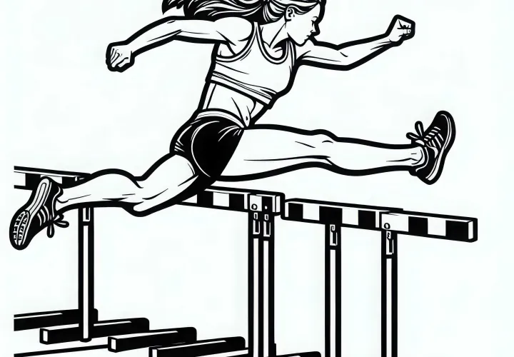 Hurdler jumps over hurdle - Coloring page for athletics