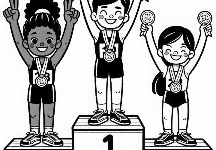 Siegerehrung mit Athleten auf dem Podium – Ausmalbild Leichtathletik kostenlos Siegerehrung mit Athleten auf dem Podium – Ausmalbild Leichtathletik kostenlos