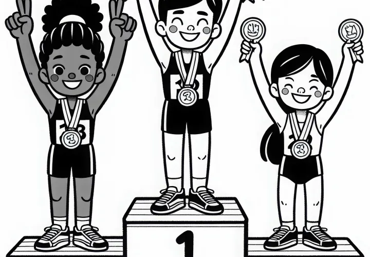 Award ceremony with athletes on the podium - Free coloring page athletics