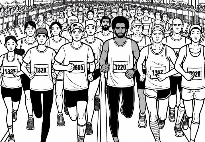Maraton koşucuları grubu başlıyor - Ücretsiz boyama sayfası