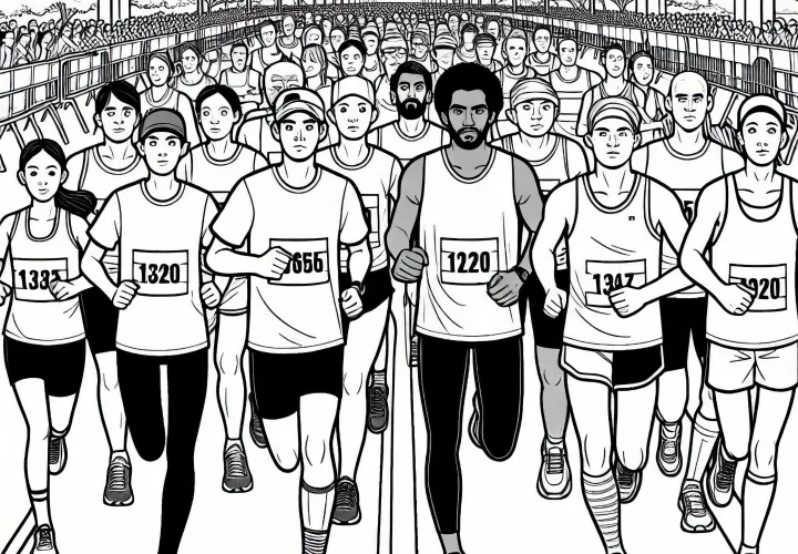 Group of marathon runners starts - Free coloring page