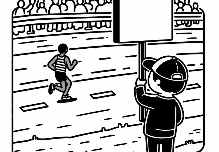 Maratonda izleyici yol kenarında mesaj yazılı bir pankart tutuyor – Ücretsiz boyama kitabı