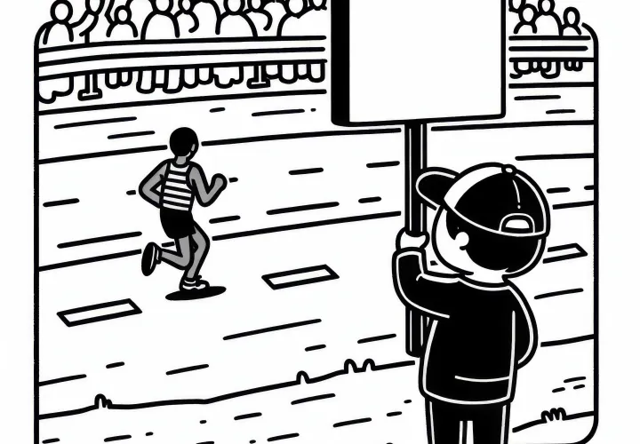 Viewer holds sign message at the marathon roadside – Coloring page free