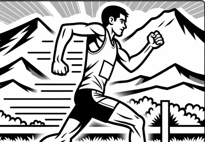 Marathon runner sprints in the final meters – free coloring page