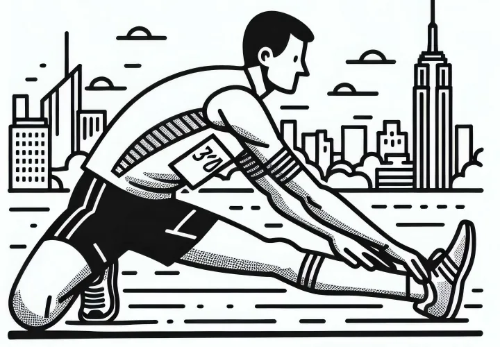 Marathon run: Runner stretches before the marathon start – Free coloring page