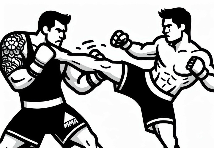MMA Kämpfer verpasst Gegner – Präzisen Kick Malvorlage Kostenlos MMA Kämpfer verpasst Gegner – Präzisen Kick Malvorlage Kostenlos