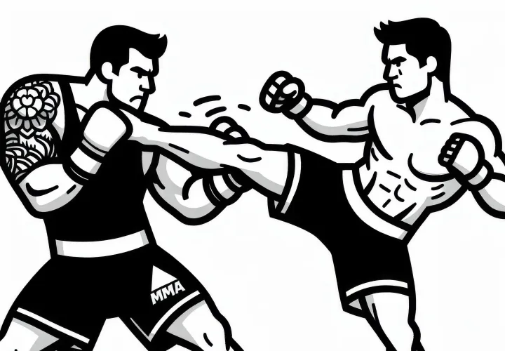 MMA fighter misses opponent – Precise kick coloring page free