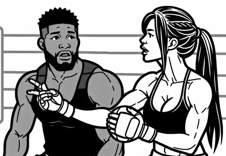 MMA trainer gives fighters instructions - Free coloring template