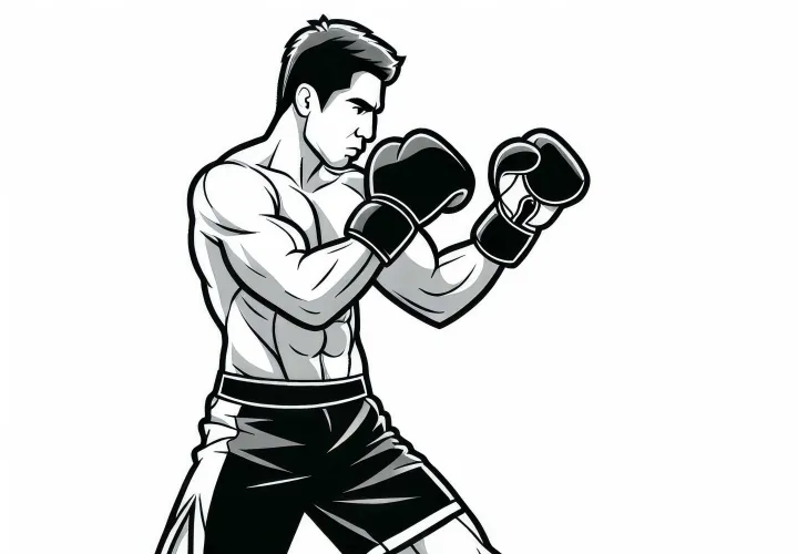 MMA fighter warms up with shadow boxing – Coloring template (free)