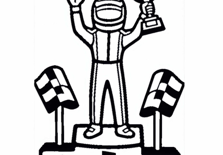 Motorsportfahrer steht auf dem Podium und hält den Pokal in die Luft – Ausmalbild einfach kostenlos Motorsportfahrer steht auf dem Podium und hält den Pokal in die Luft – Ausmalbild einfach kostenlos