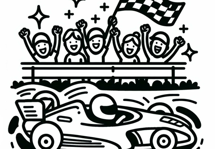 Zuschauer jubeln beim Motorsport – Ausmalbild einfach gratis Zuschauer jubeln beim Motorsport – Ausmalbild einfach gratis