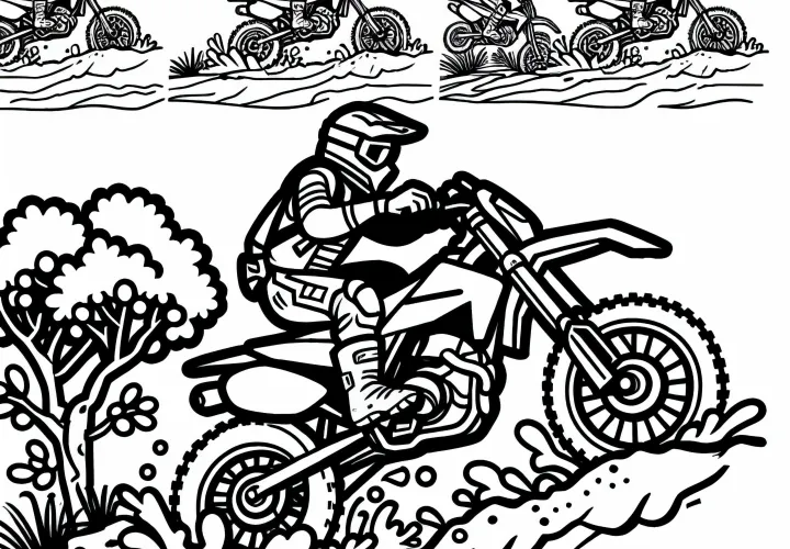 Driver crosses a muddy hill in motocross - coloring template free