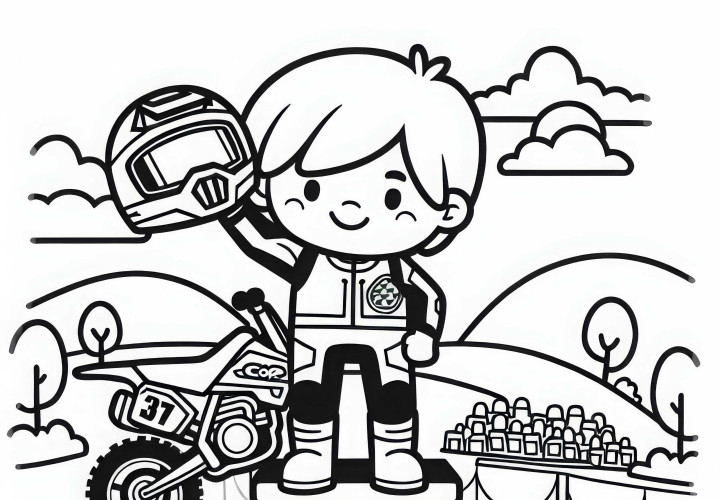Fahrer steht nach Sieg beim Motorradsport auf dem Podium – Malvorlage gratis Fahrer steht nach Sieg beim Motorradsport auf dem Podium – Malvorlage gratis