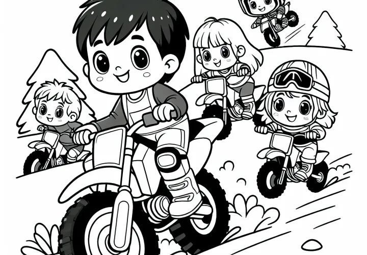 Children's motorcycle sport coloring page available for free download