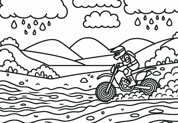 Muddy course in motorsports – Free coloring page