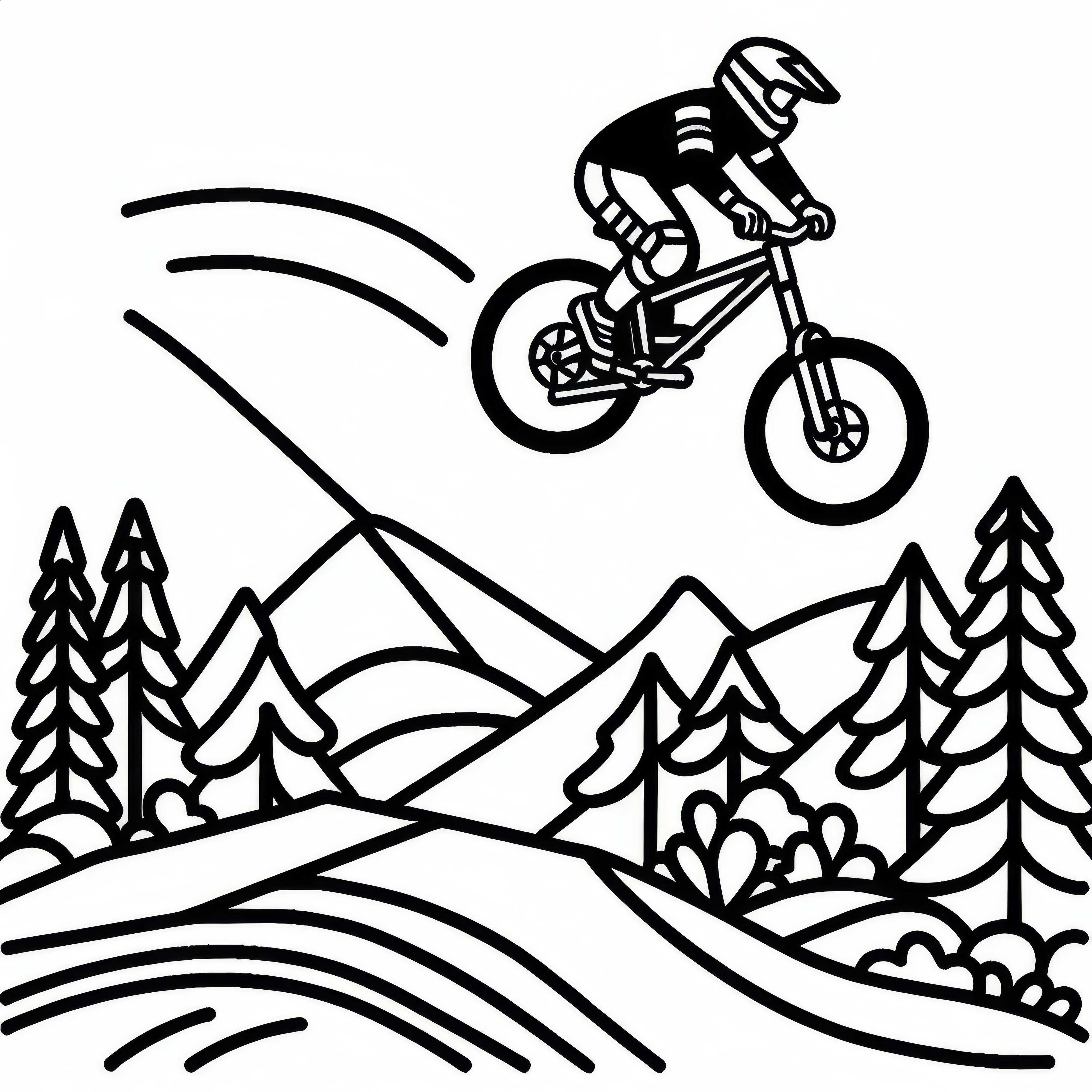 Mountainbiker springt mit Rad – Ausmalbild gratis