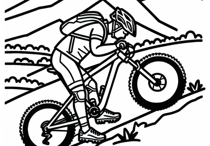 Mountainbike Fahrer Erschöpft am Berg – Ausmalbild Kostenlos