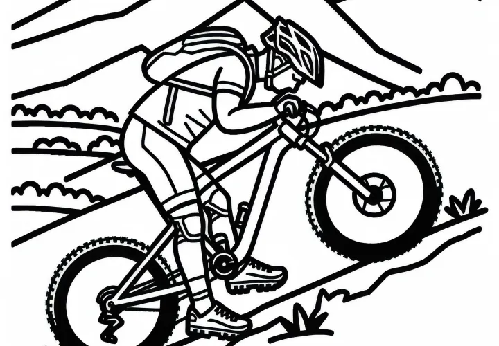 Mountain Biker Exhausted on the Mountain – Coloring Page Free