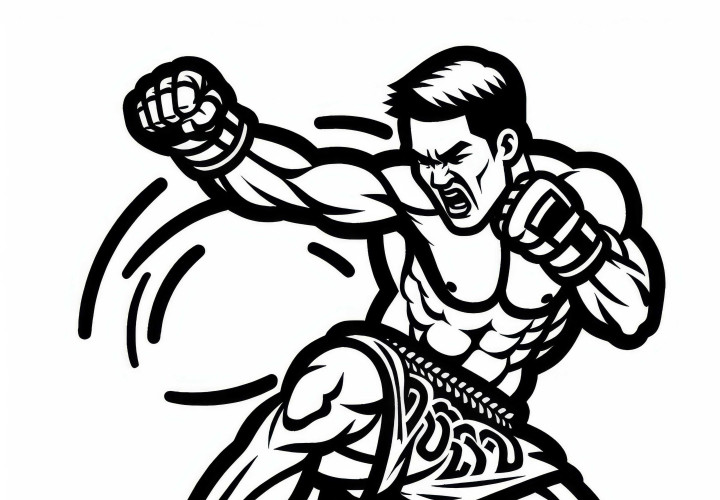 Lutador de Muay Thai Usa Um Golpe Poderoso - Desenho para Colorir Grátis Lutador de Muay Thai Usa Golpe Poderoso – Material de Colorir Grátis