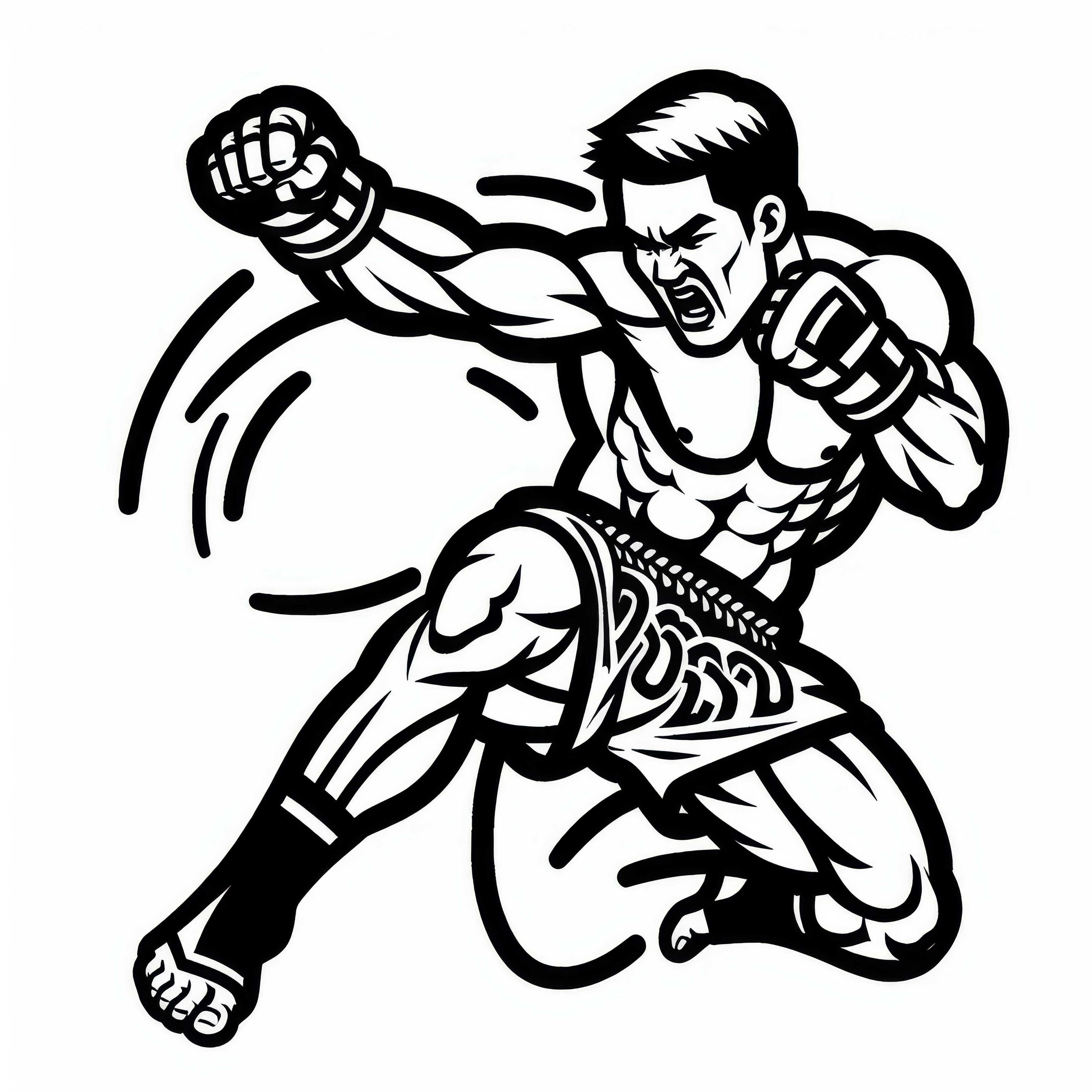 Lutador de Muay Thai Lança um Golpe Poderoso – Desenho para Colorir Grátis