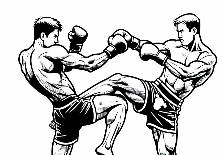 Dois lutadores de Muay Thai para colorir grátis para download Dois lutadores de Muay Thai imagem para colorir Download gratuito