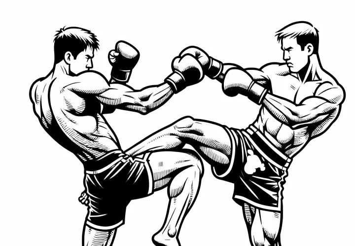 Two Muay Thai fighters coloring page free download