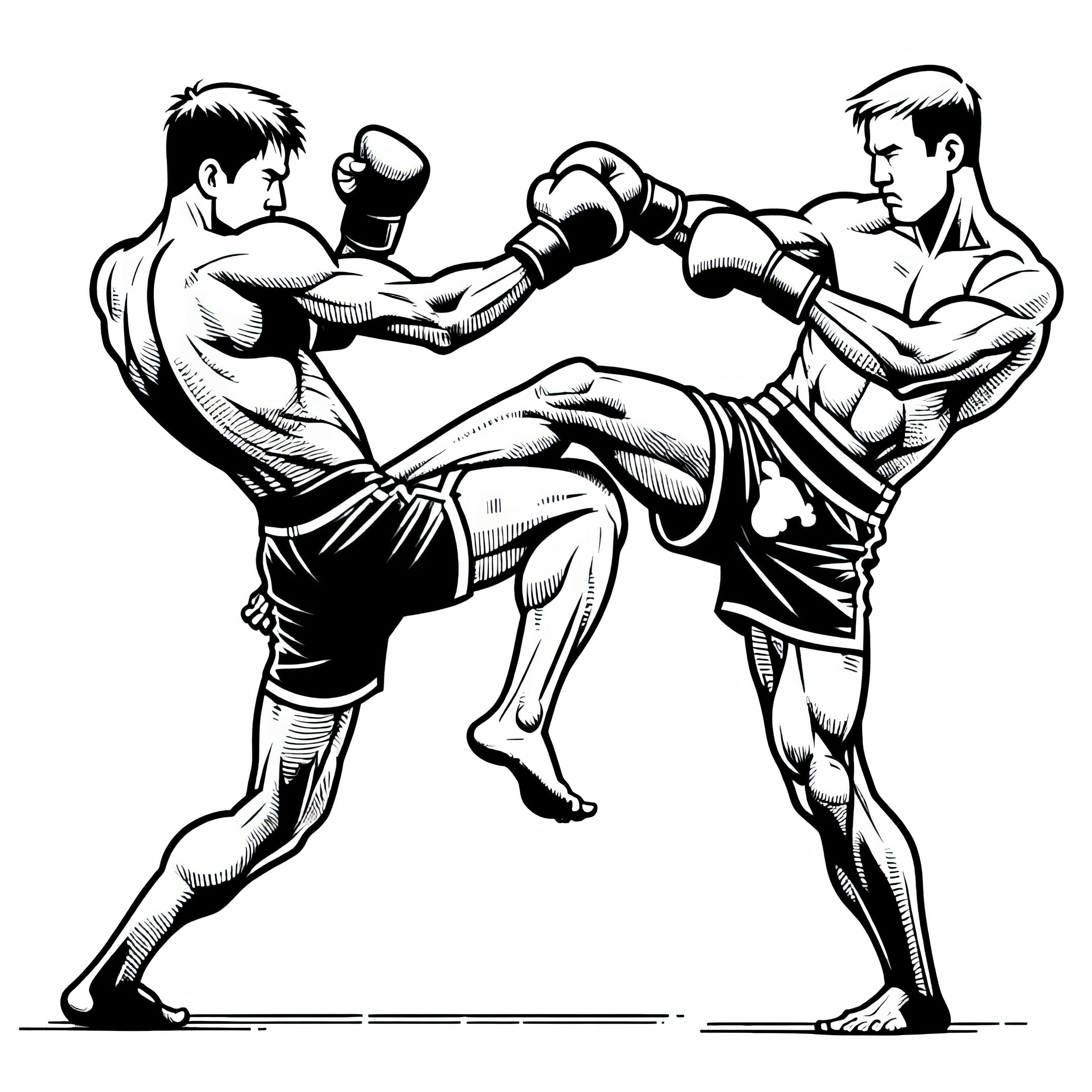 Dois lutadores de Muay Thai desenho para colorir grátis para baixar