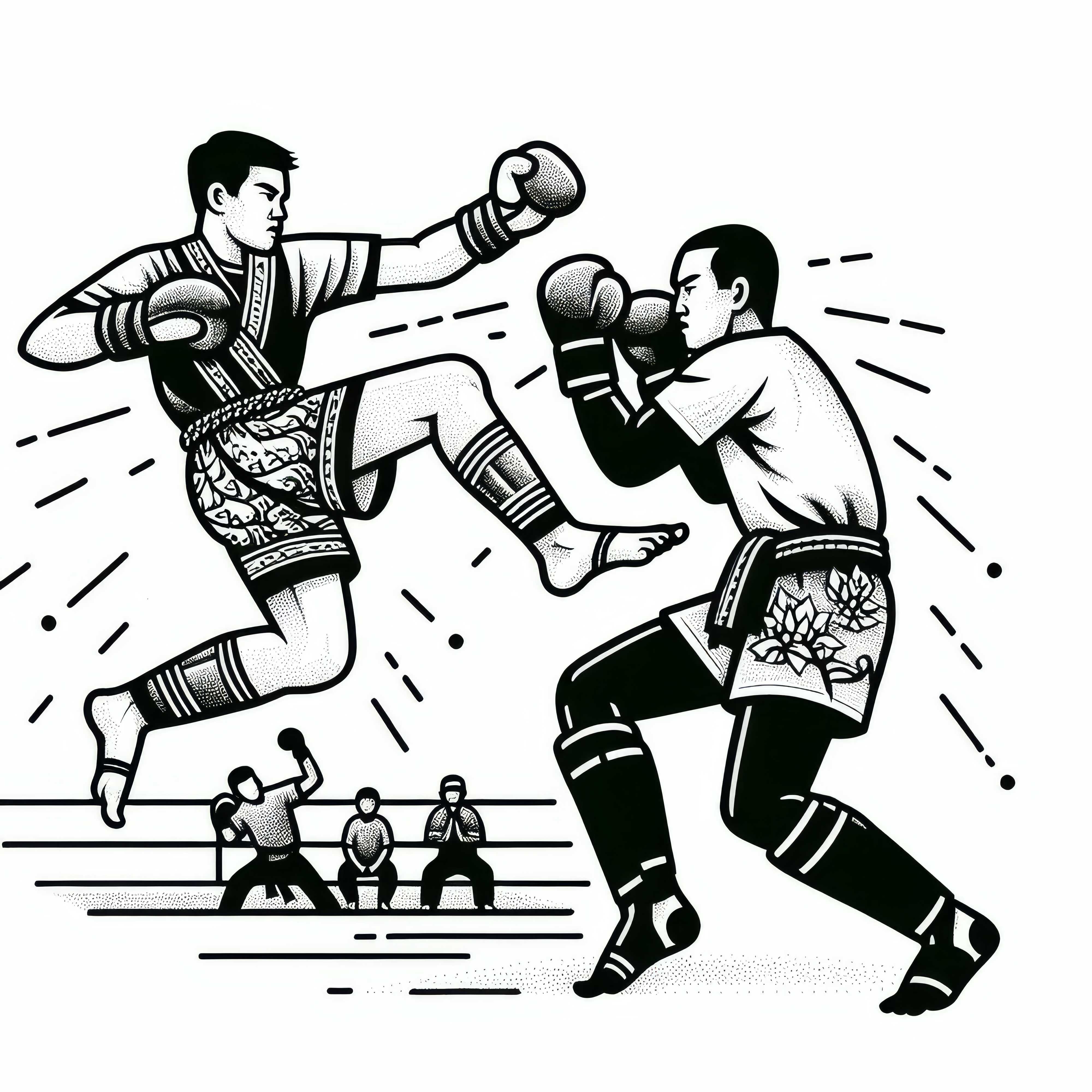 Lutador de Muay Thai desvia habilidosamente de um ataque - Desenho para colorir grátis