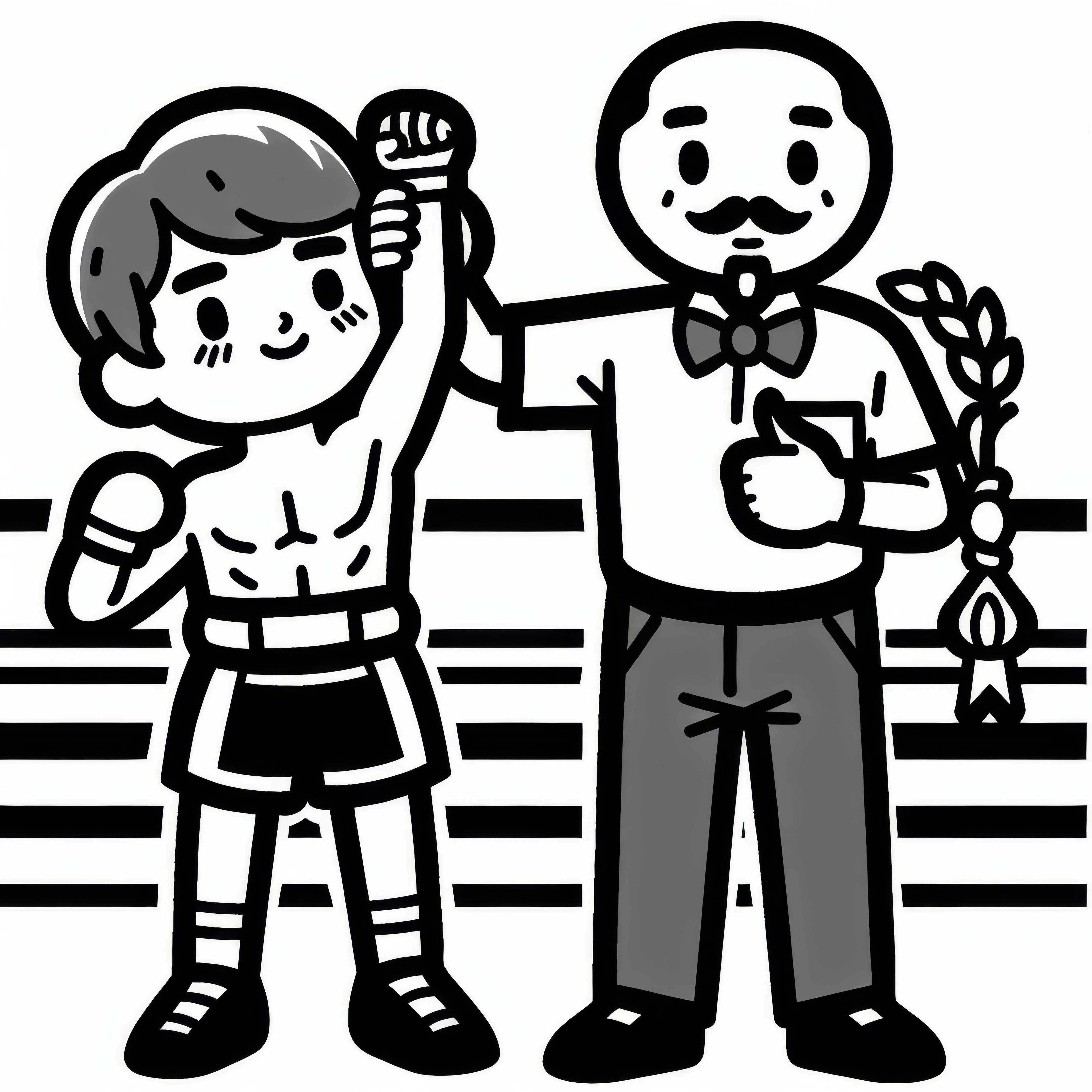 Juiz de Muay Thai levanta o braço do vencedor após KO - Modelo para colorir simples grátis