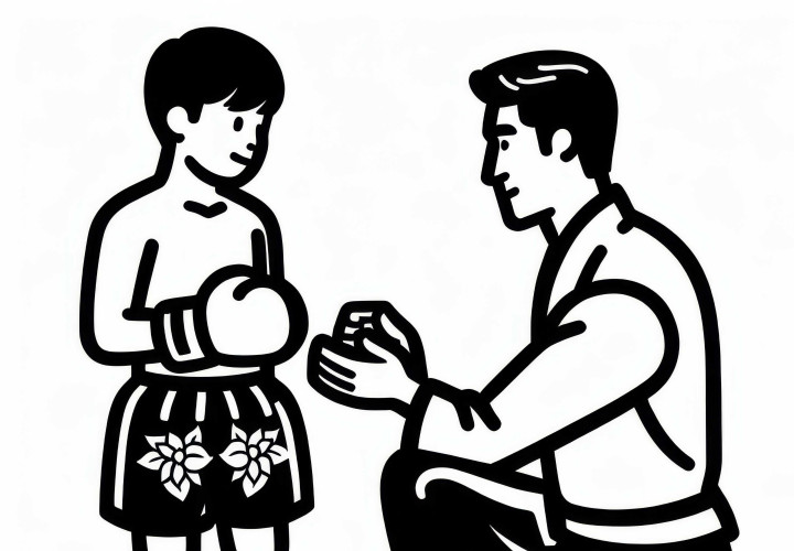 Treinador de Muay Thai dá instruções – Desenho para colorir simples e gratuito Treinador de Muay Thai dá instruções - Desenho para colorir simples e gratuito
