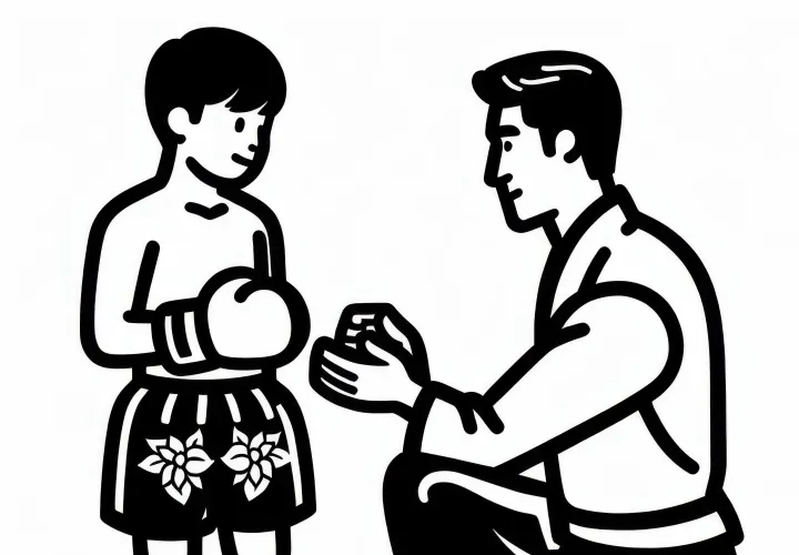 Muay Thai trainer gives instructions - coloring page easy and free