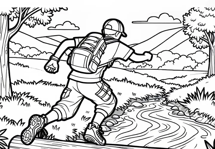 Orientation runner on the way to the next station - Free coloring page